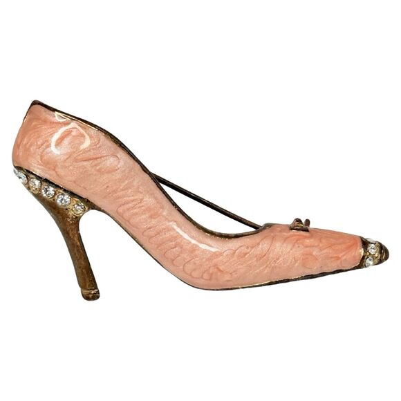 Pink Rhinestone High Heel Shoe Brooch Pin 2.25"  18kt Gold Plated - Picture 1 of 10